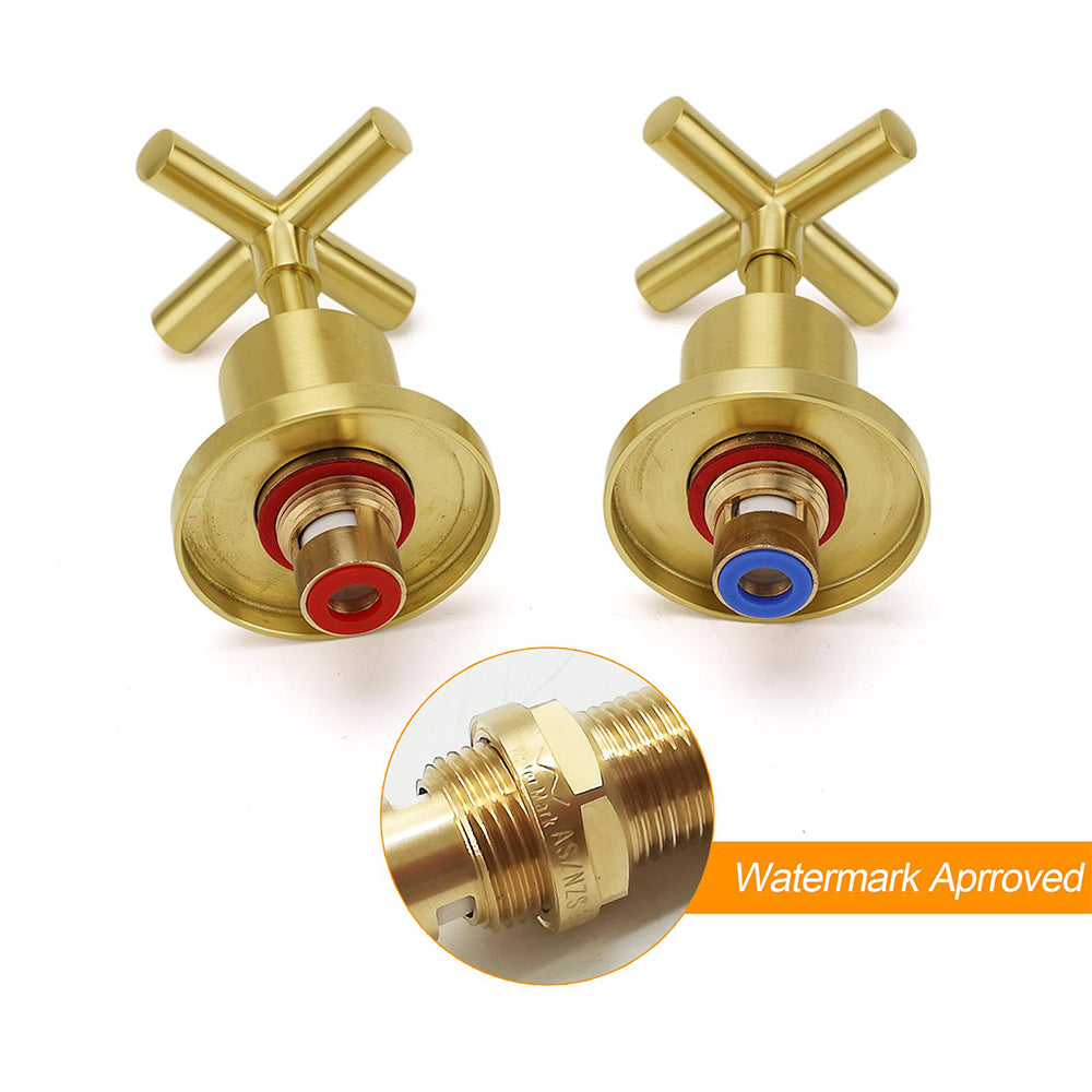 Quarter Turn Twin Tap Set, Brushed Gold