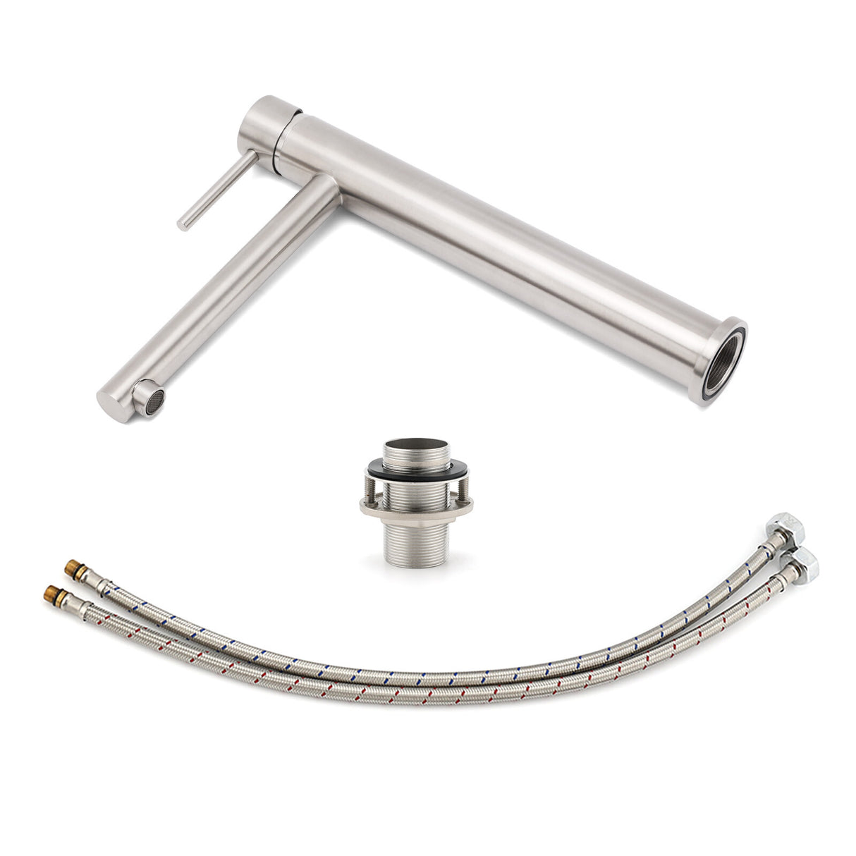 Round Basin Mixer Tap, Brushed Nickel