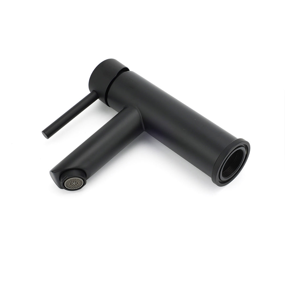 Matt black round basin mixer tap with braided hoses, view 5