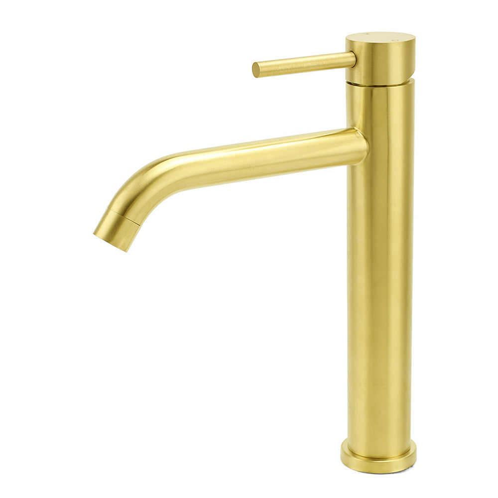 Brushed Gold Round Tall Basin Mixer Tap image 1