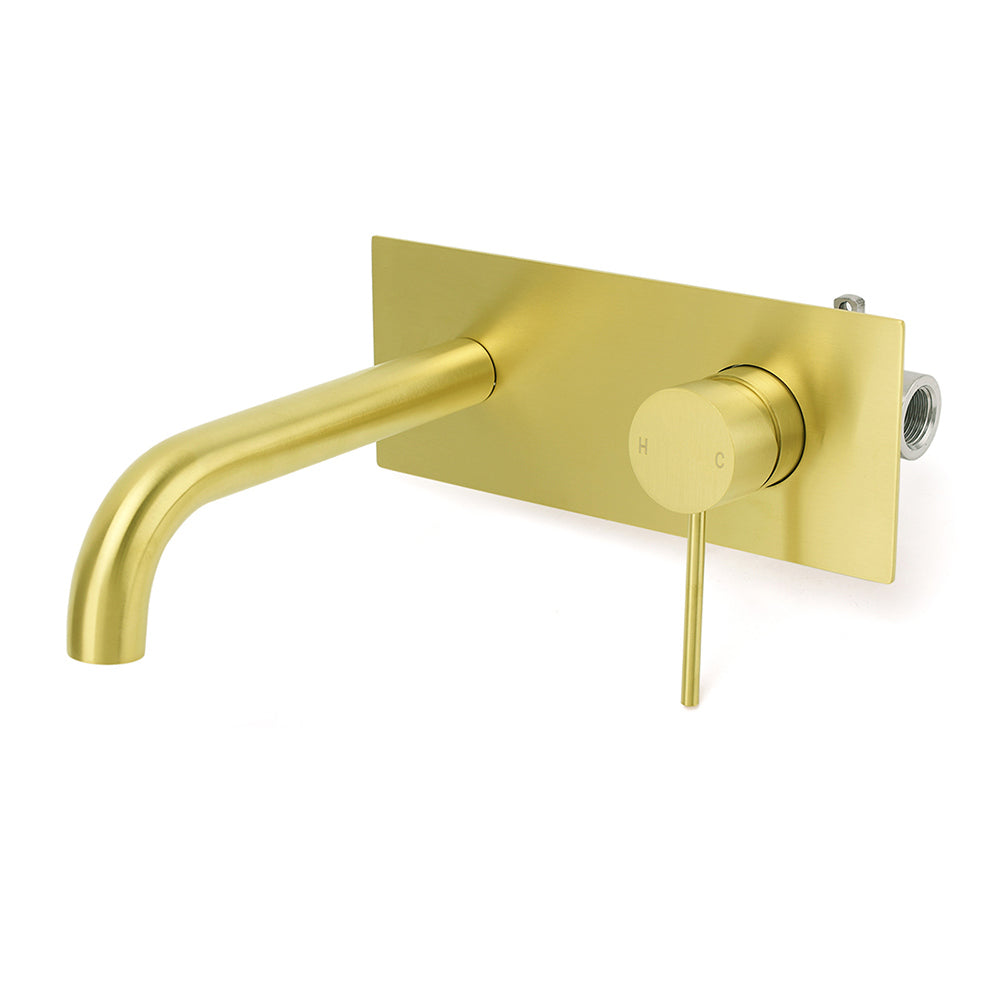 Round Wall Mounted Basin Mixer Tap, Brushed Gold