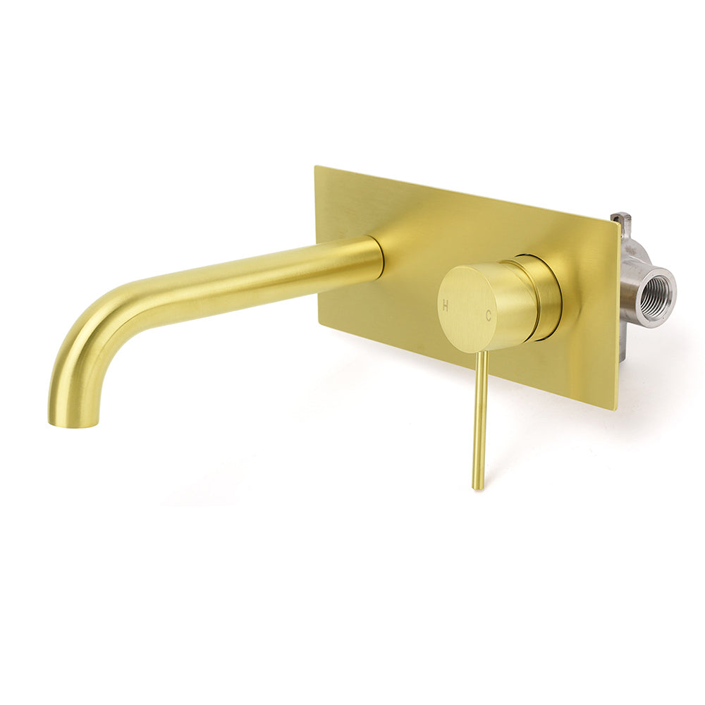 Round Wall Mounted Basin Mixer Tap, Brushed Gold