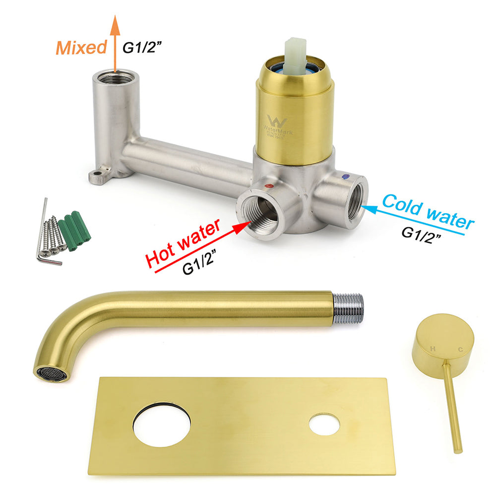 Round Wall Mounted Basin Mixer Tap, Brushed Gold