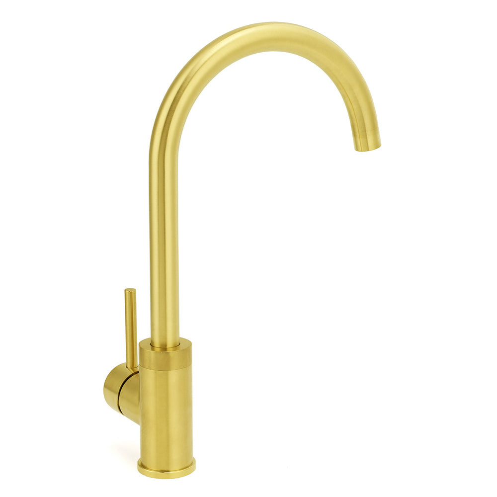 Brushed Gold Round Kitchen Mixer Tap image 3
