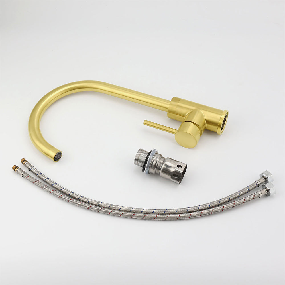 Brushed Gold Round Kitchen Mixer Tap image 7