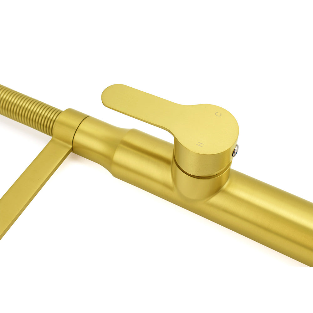 Tall Pull Out Kitchen Mixer Tap, 360 Degree Swivel, Brushed Gold