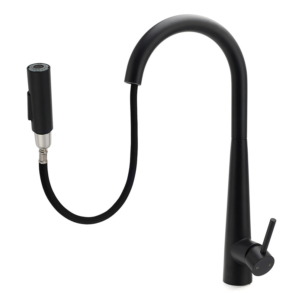Round Pull Out Kitchen Mixer Tap with Dual Spray, Matte Black
