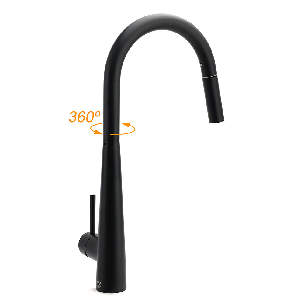 Round Pull Out Kitchen Mixer Tap with Dual Spray, Matte Black