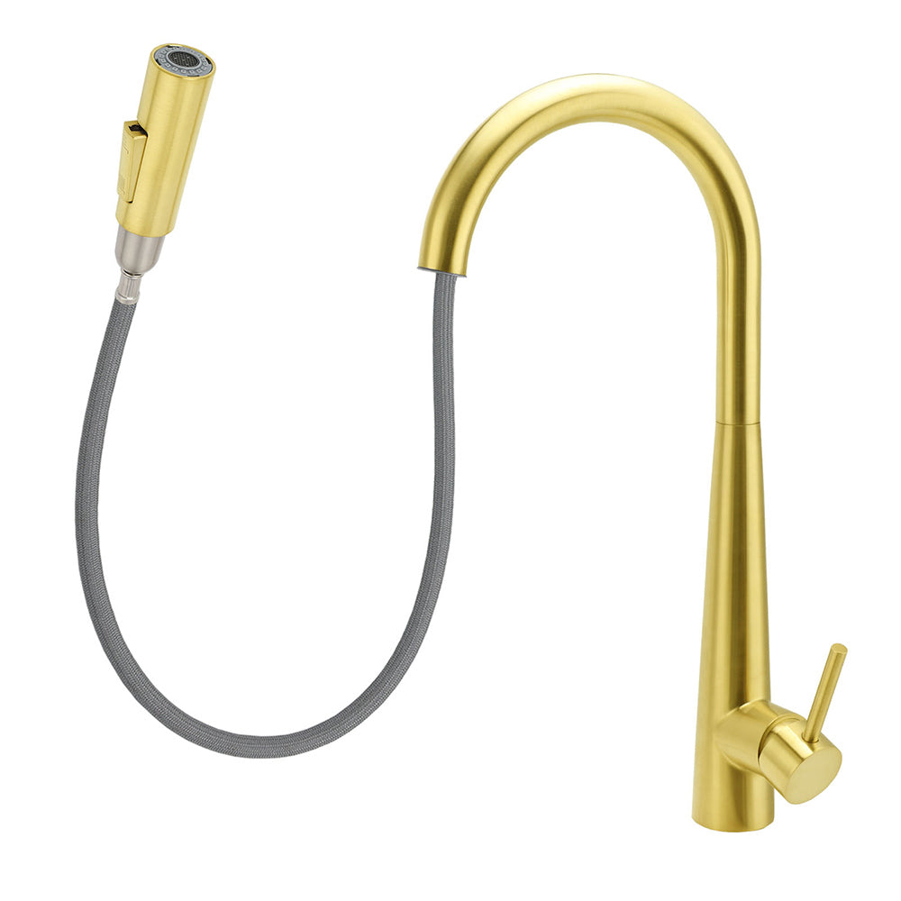 Pull Out Kitchen Mixer Tap with Two Spray Modes, Brushed Gold