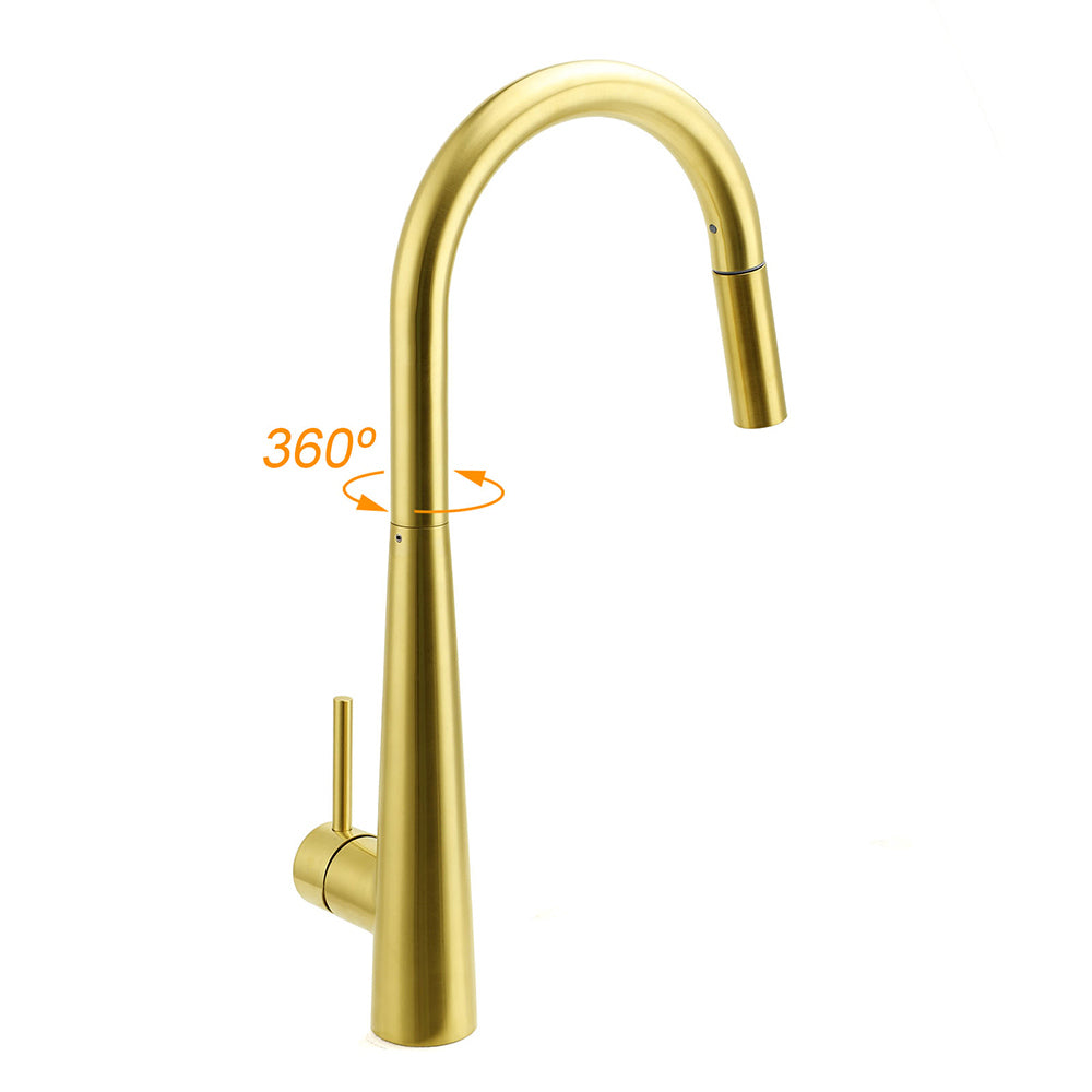 Pull Out Kitchen Mixer Tap with Two Spray Modes, Brushed Gold