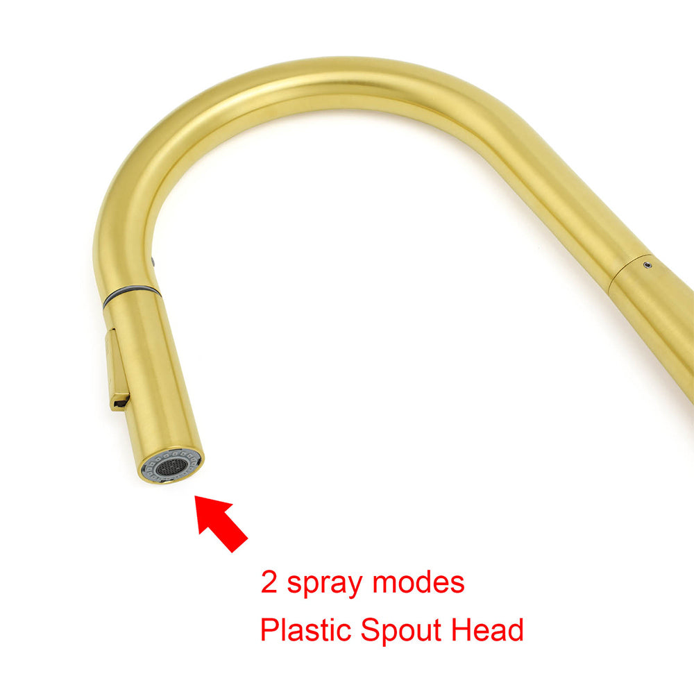 Pull Out Kitchen Mixer Tap with Two Spray Modes, Brushed Gold