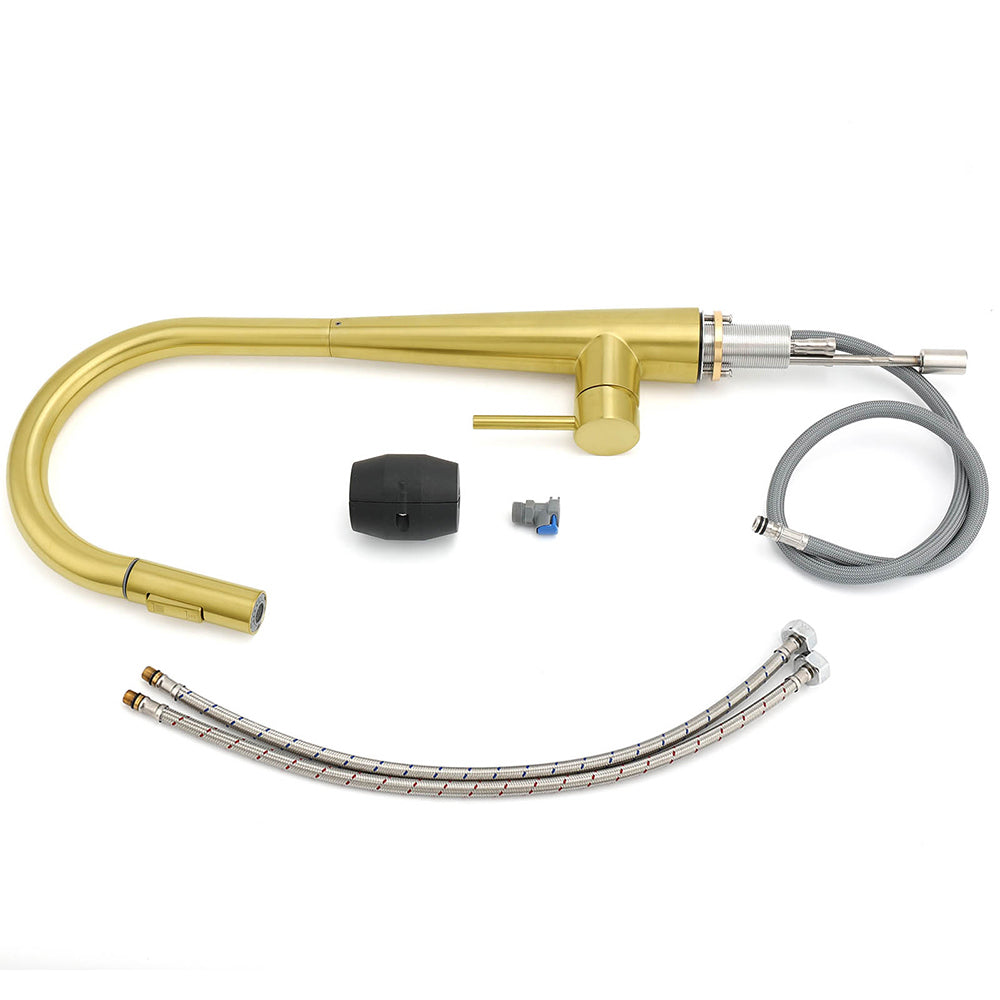Pull Out Kitchen Mixer Tap with Two Spray Modes, Brushed Gold