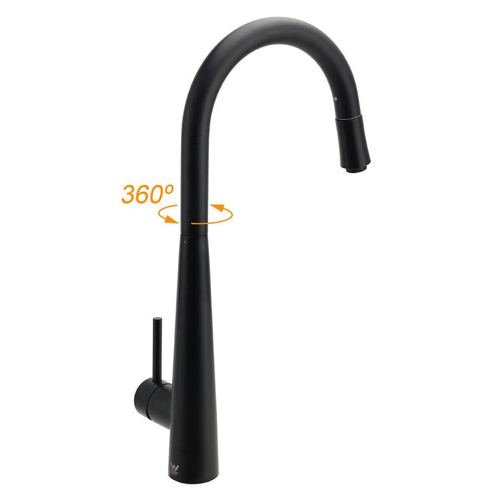 Round Pull Out Kitchen Mixer Tap, Matte Black