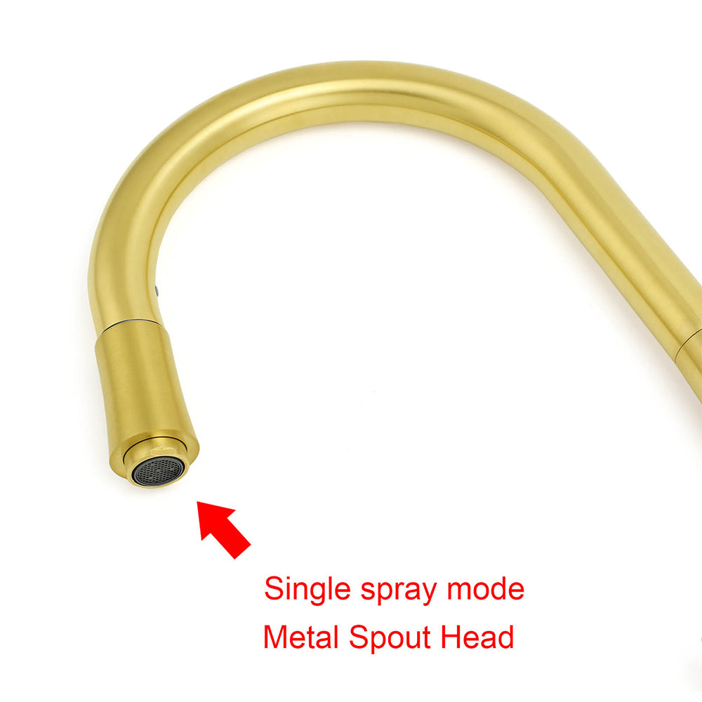 Pull Out Kitchen Mixer Tap, Round, Flexible Spout, Brushed Gold