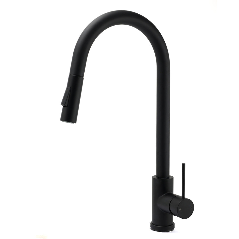 Matt Black Round Pull Out Kitchen Mixer Tap image 1