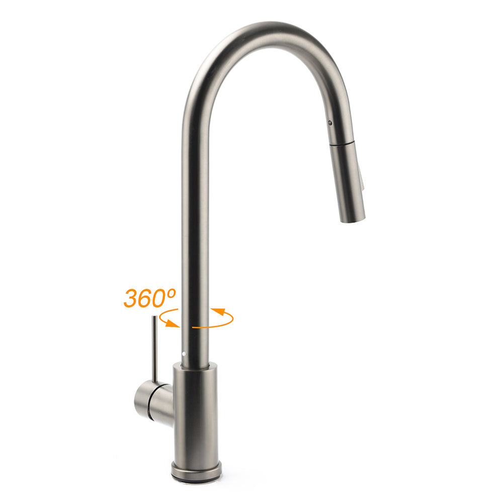 Pull Out Kitchen Mixer Tap with Dual Spray, Gunmetal Grey