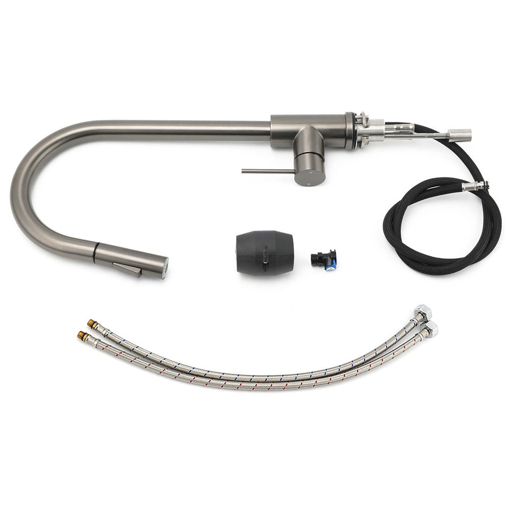 Pull Out Kitchen Mixer Tap with Dual Spray, Gunmetal Grey