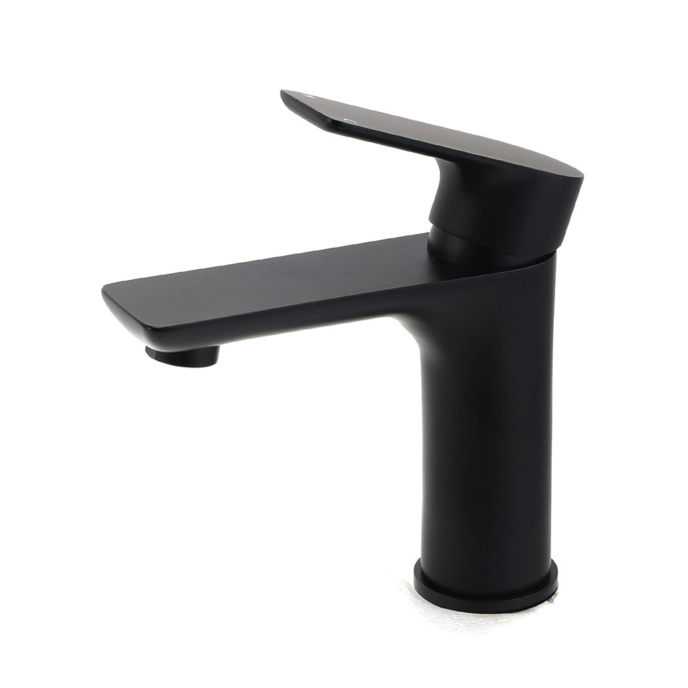 Matt black basin mixer tap with flick lever, water saving 4.5 L/min, view 2