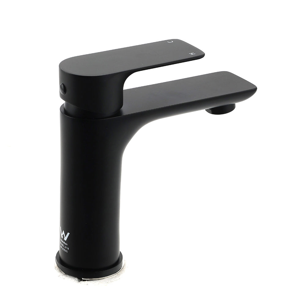 Matt black basin mixer tap with flick lever, water saving 4.5 L/min, view 3