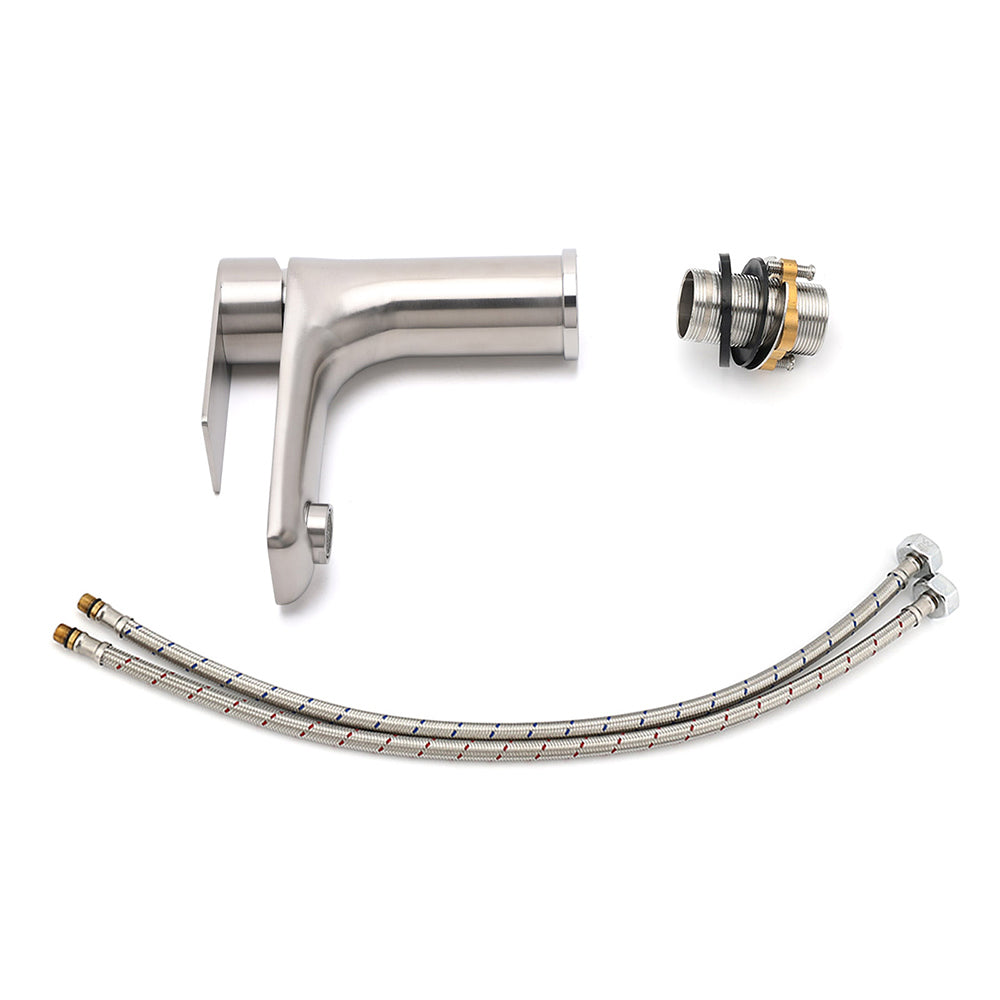 Brushed Nickel Round Basin Mixer Tap