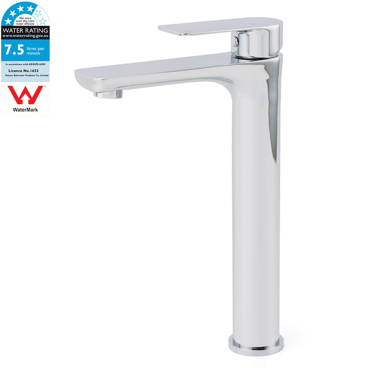 Chrome Round Tall Basin Mixer Tap image 1
