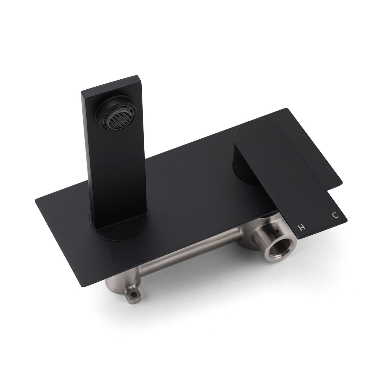 Wall Mounted Basin Mixer Tap with Flat Spout, Matte Black