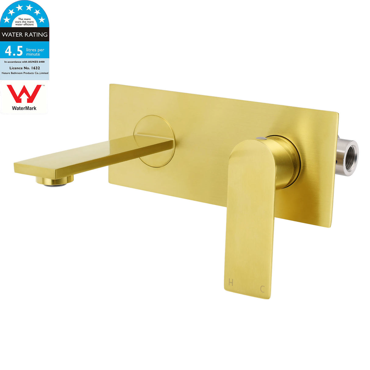 Wall Mounted Basin Mixer Tap Set, Square, Brushed Gold