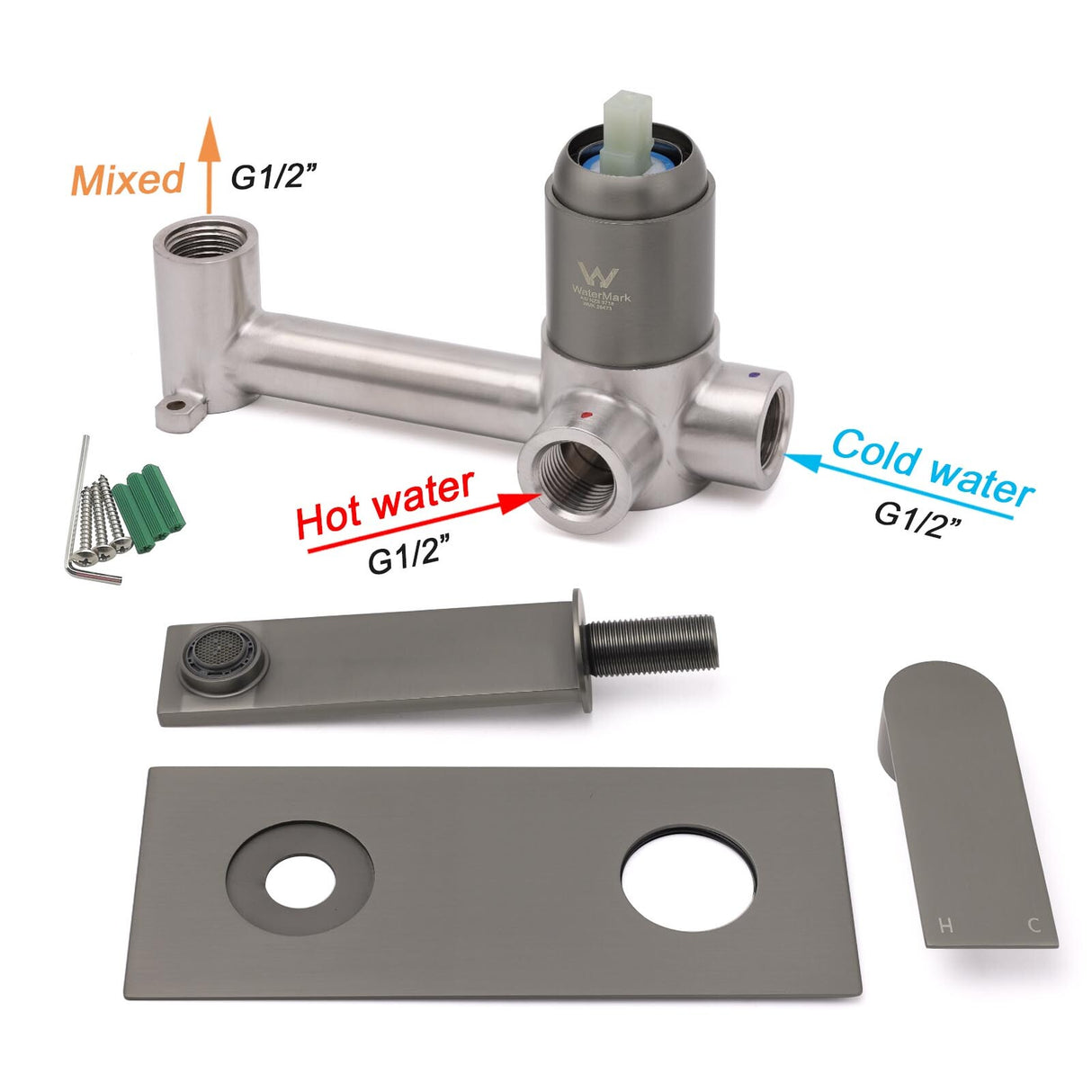 Wall Mounted Basin Mixer Tap Set, Square, Gun Metal