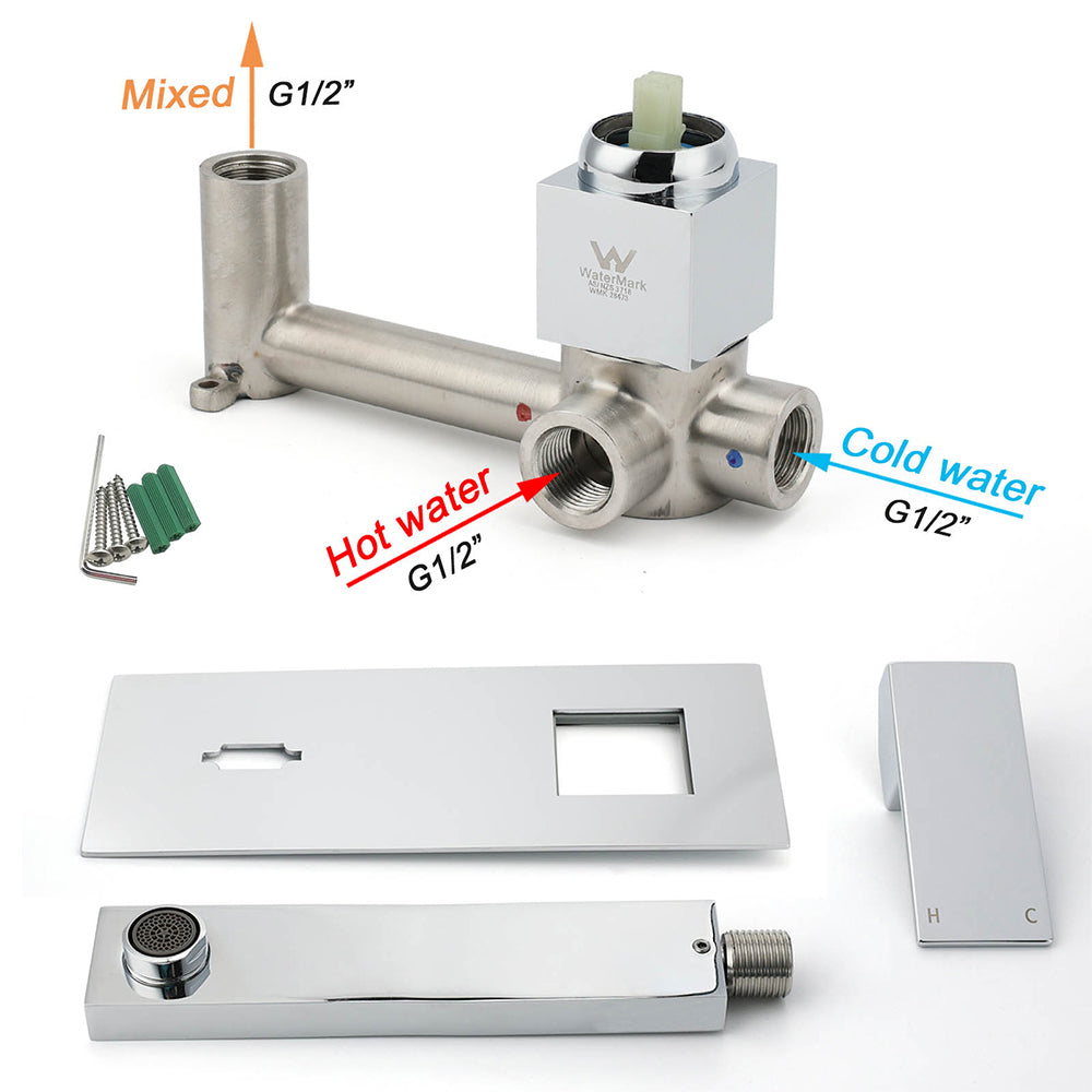 Square Wall Mounted Basin Mixer Tap, Chrome
