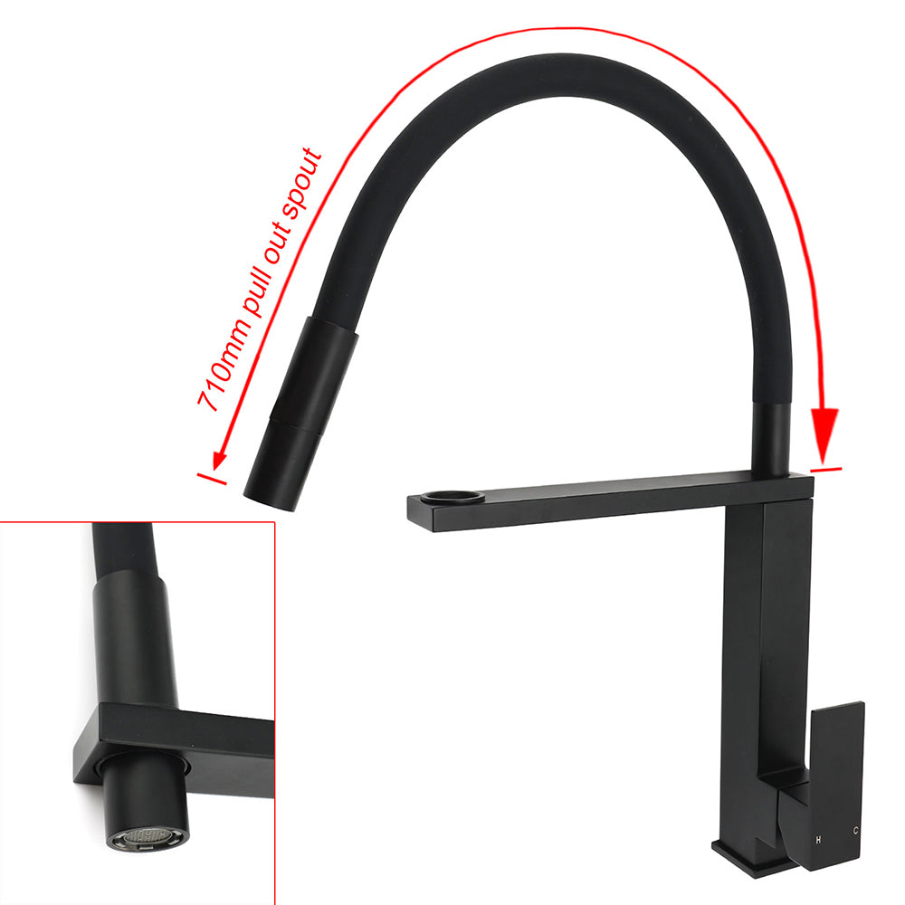 Pull Out Kitchen Mixer Tap, Swivel Spout, Matte Black