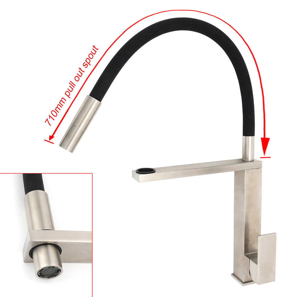 Pull Out Kitchen Mixer Tap, Swivel Spout, Brushed Nickel