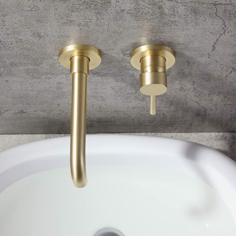 Wall Mounted Swivel Spout Basin Mixer Tap, Brushed Brass