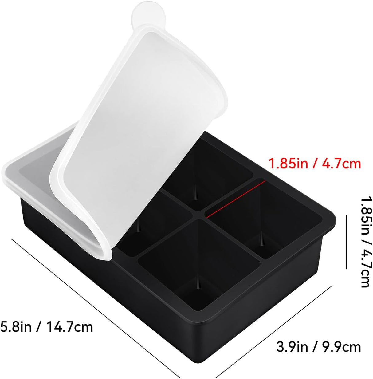 Aracena Silicone Ice Cube Tray, 2 Inch, 6 Cavity, Lidded
