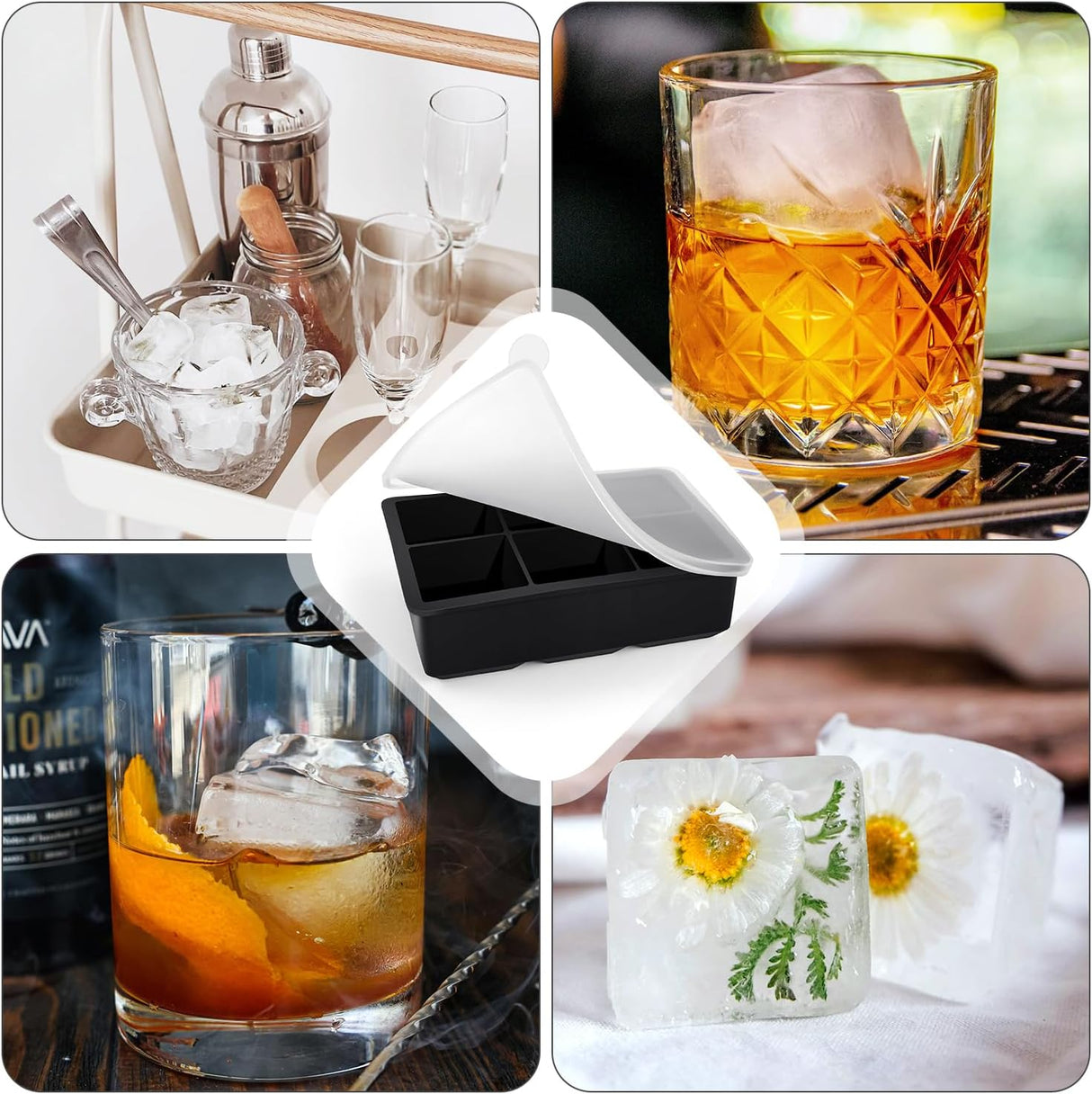 Aracena Silicone Ice Cube Tray, 2 Inch, 6 Cavity, Lidded