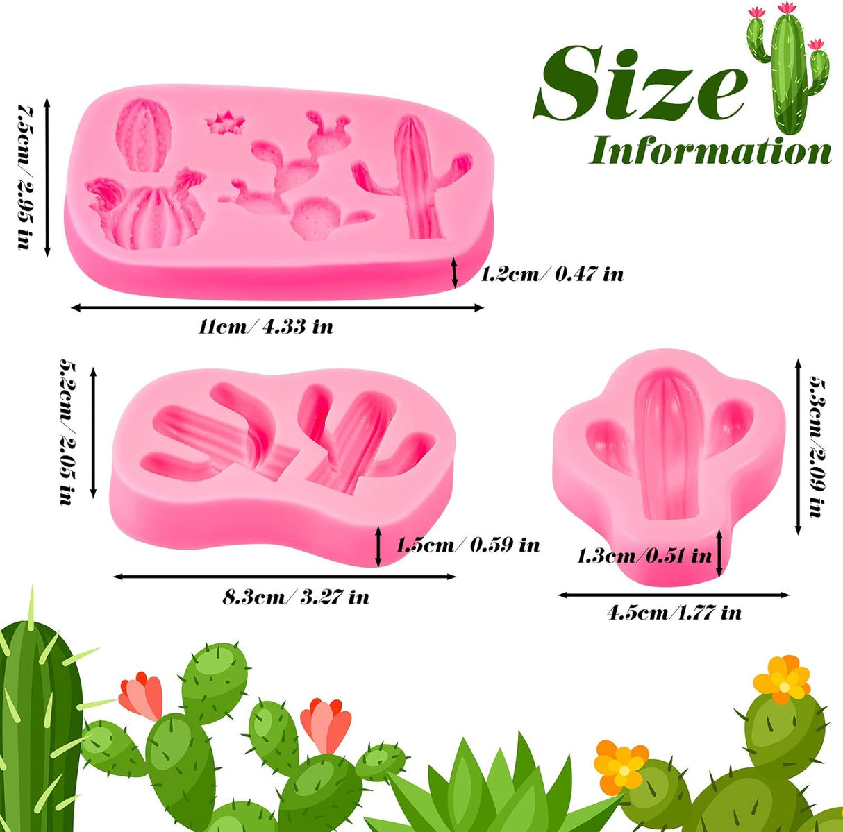 Three piece cactus silicone fondant mould set