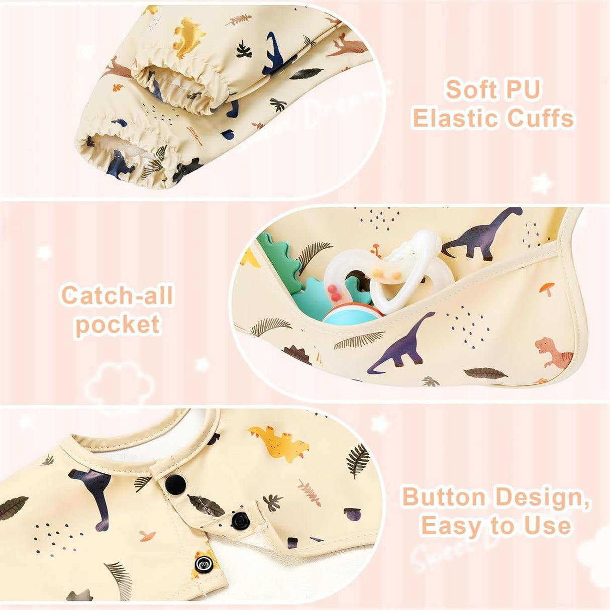 Long sleeve waterproof baby bib and toddler smock
