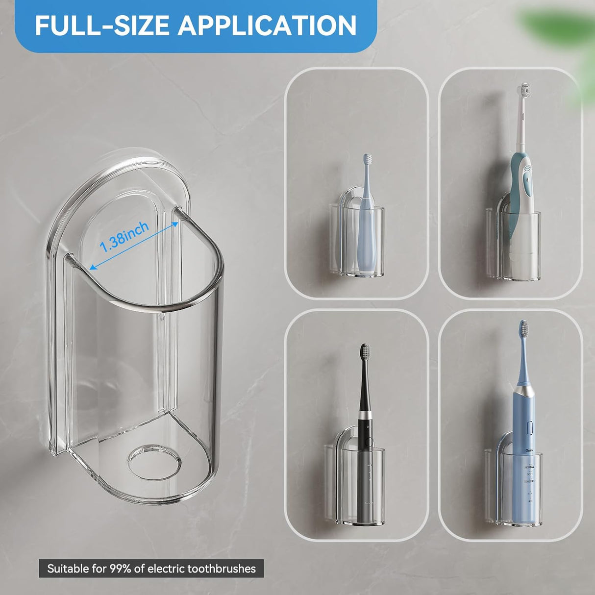 Two clear cylindrical electric toothbrush holders shown together as a 2 pack set