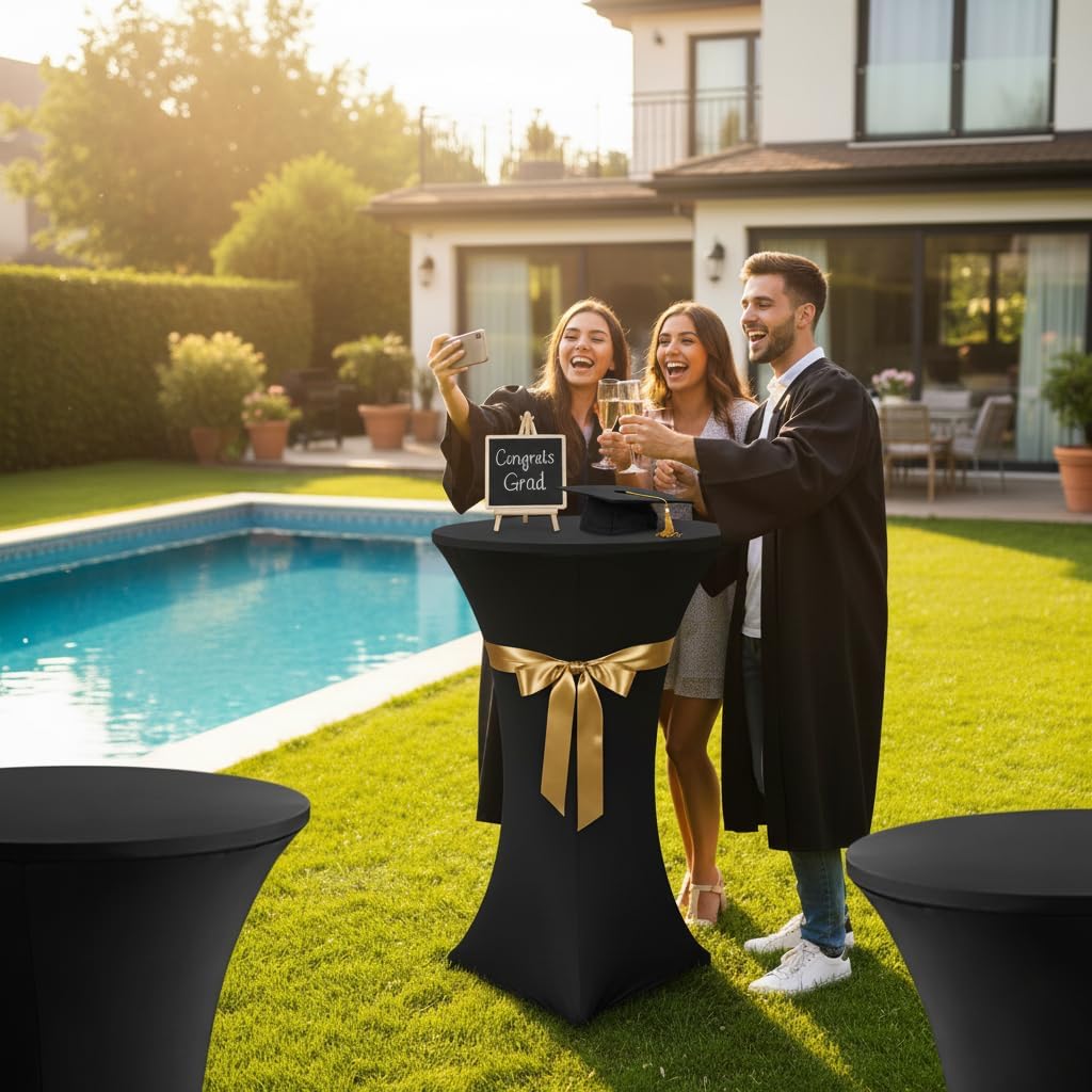 Fitted Spandex Cocktail Table Covers 2 Pack Black