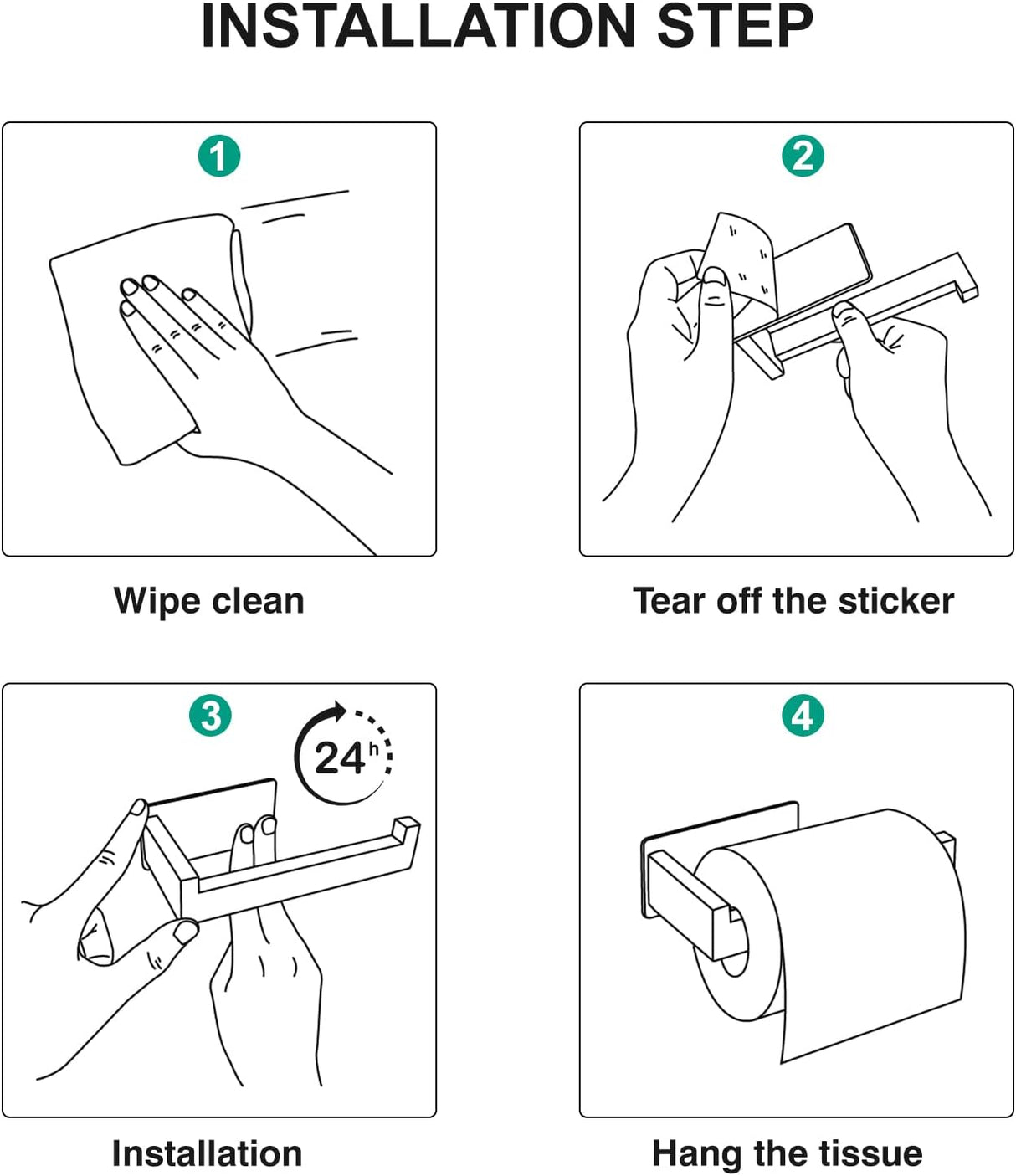 Peel and stick installation of the adhesive toilet paper holder