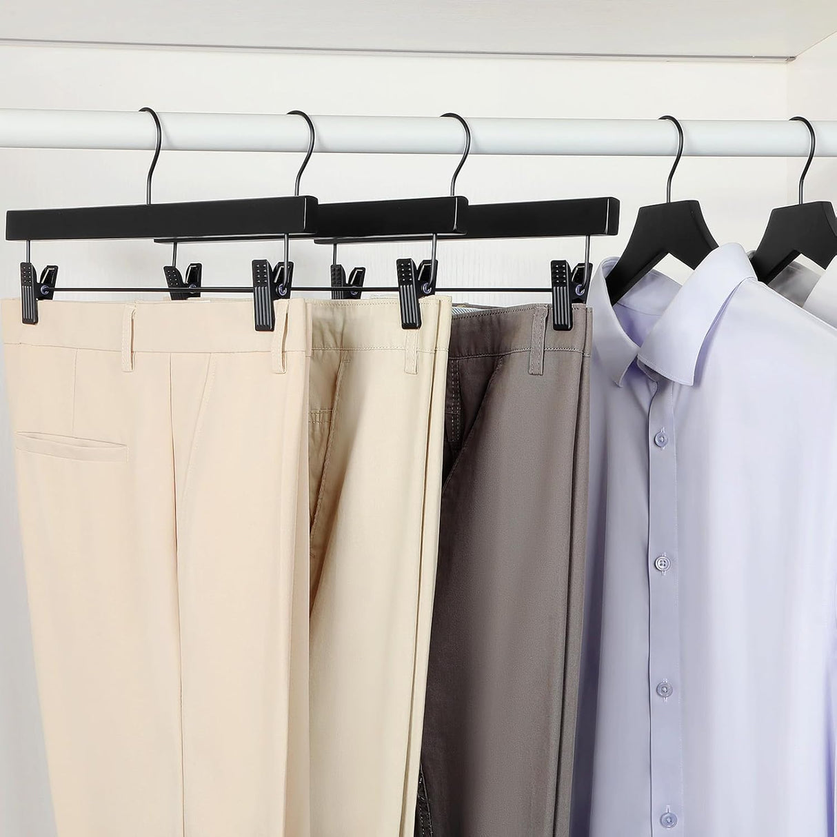Wooden pants and skirt hangers 10 pack with clips black