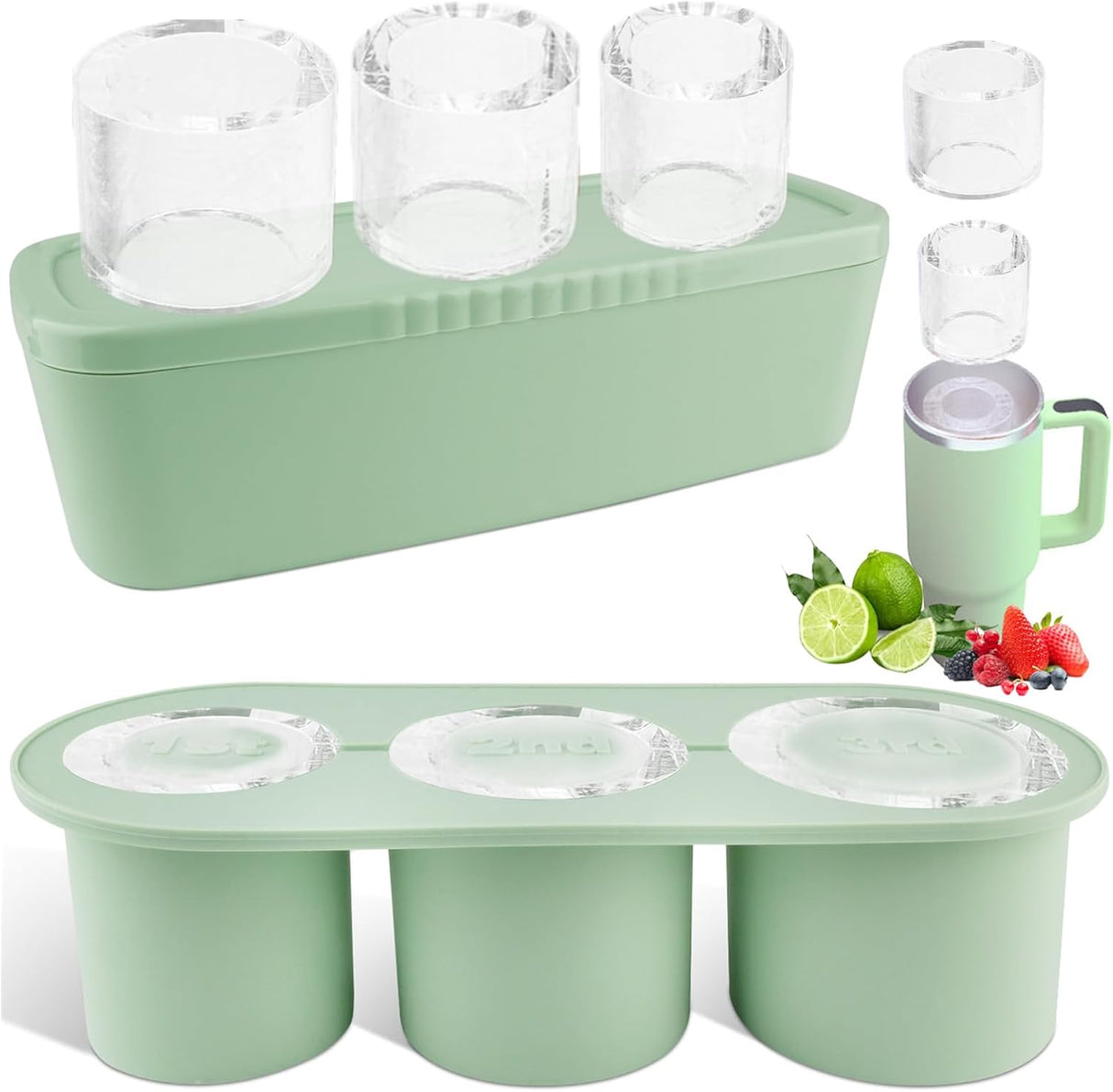 Malcesine green silicone cylinder ice moulds that fit large tumblers