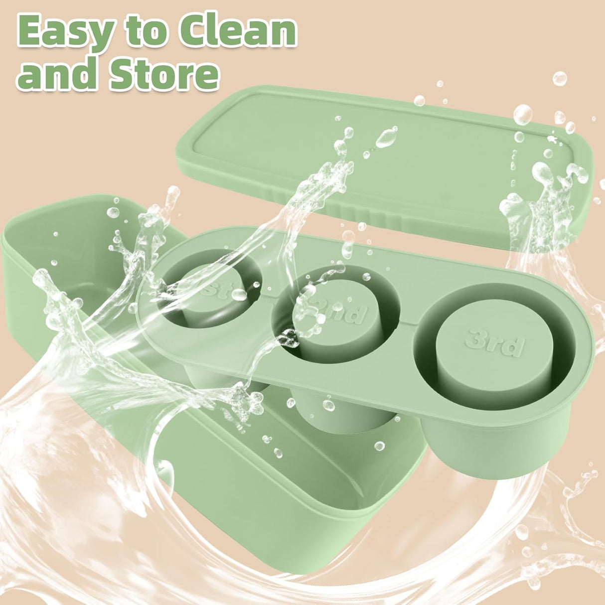 Malcesine Ice Cube Tray, Cylinder, Silicone, 3pcs, Green, 40 oz