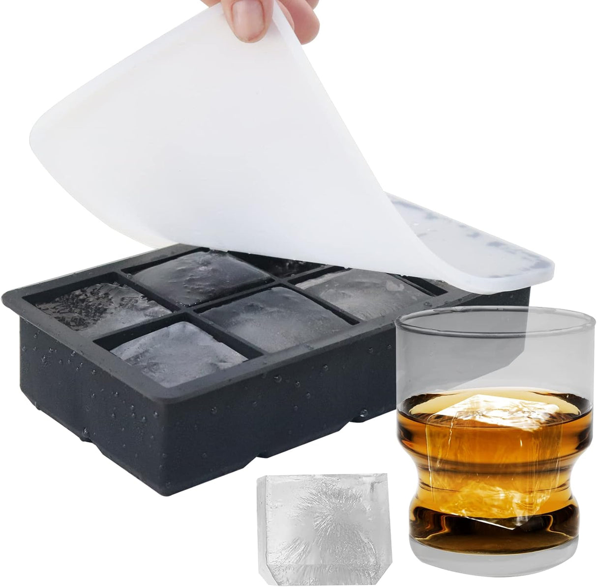 Dispute silicone ice cube tray making six large 2 inch cubes with removable lid