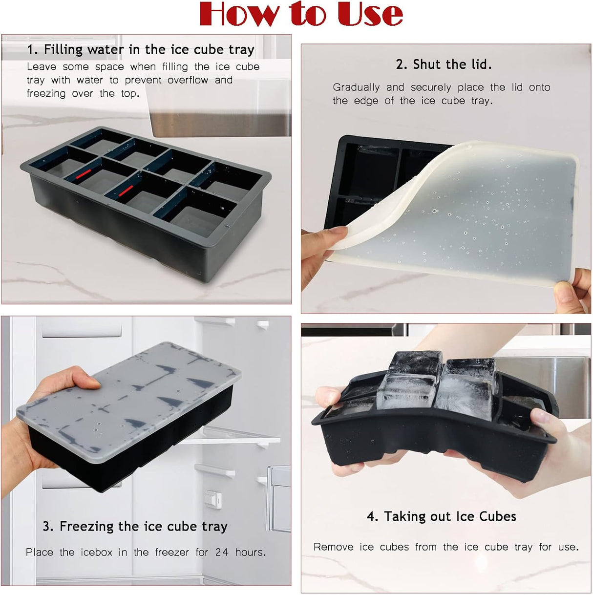 Dispute Ice Cube Tray, Large 2 Inch Square, Silicone with Lid
