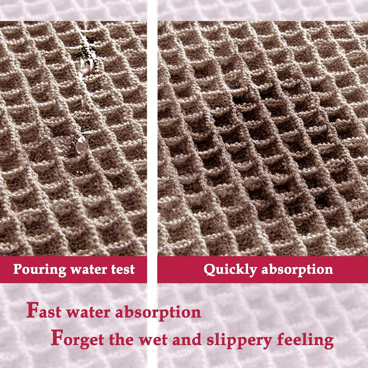Underside of the tan waffle bath mat showing the non slip backing