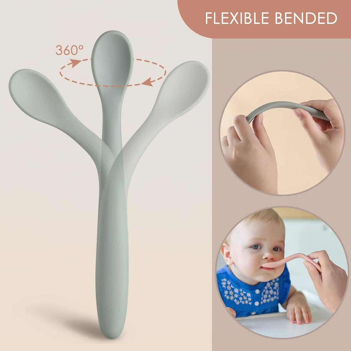 6 Piece Silicone Baby Feeding Spoons Soft Tip First Stage Set