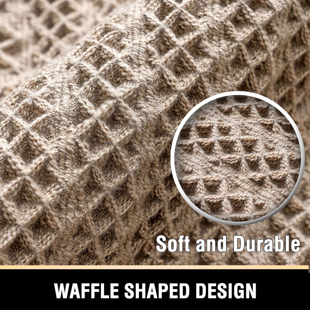 Tasselled end detail of the cream waffle bath mat