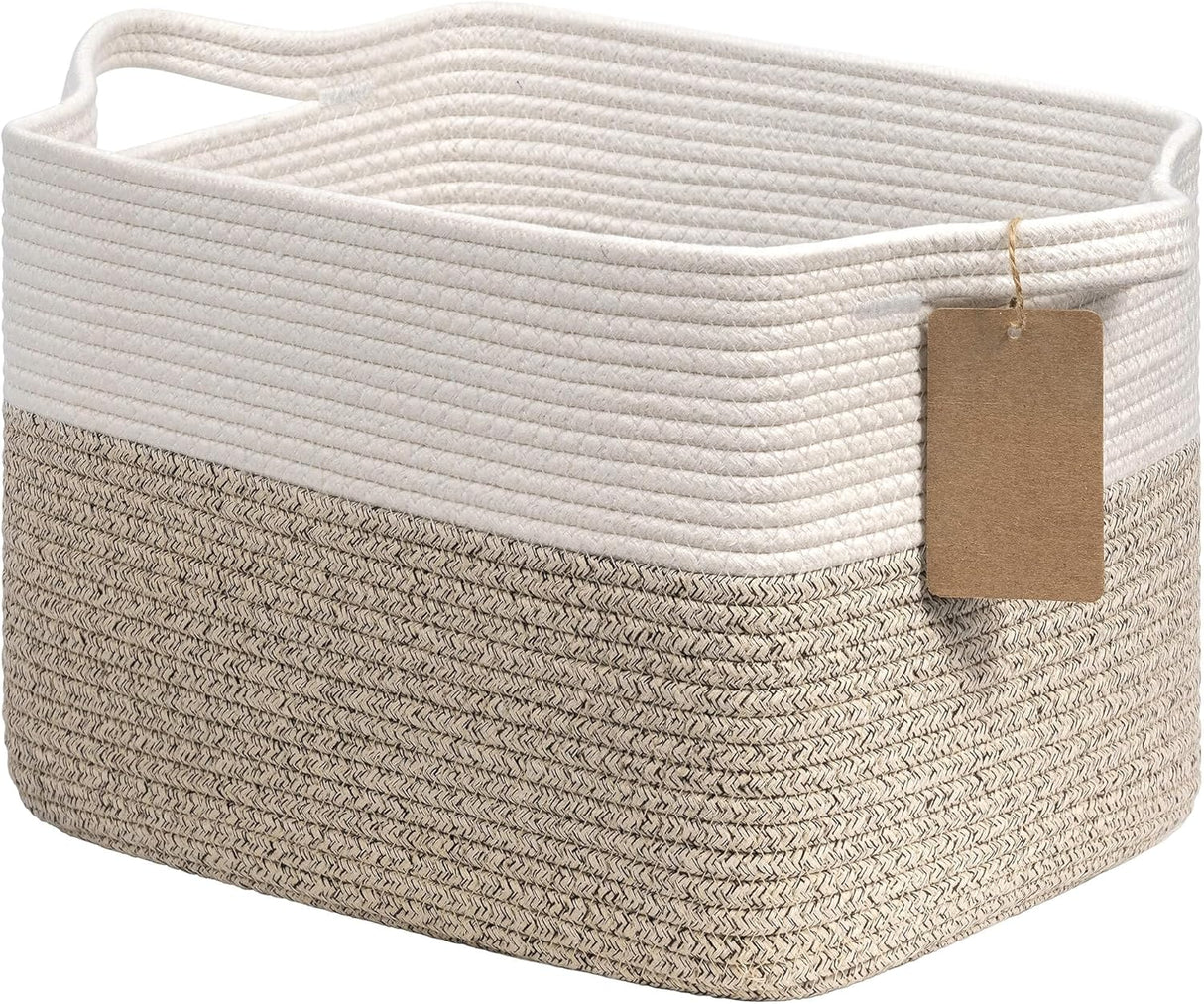 Woven cotton rope storage basket in brown