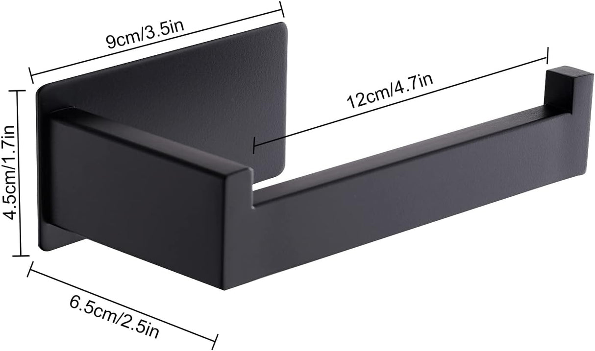 Adhesive backing plate of the black toilet roll holder ready for no drill wall mounting
