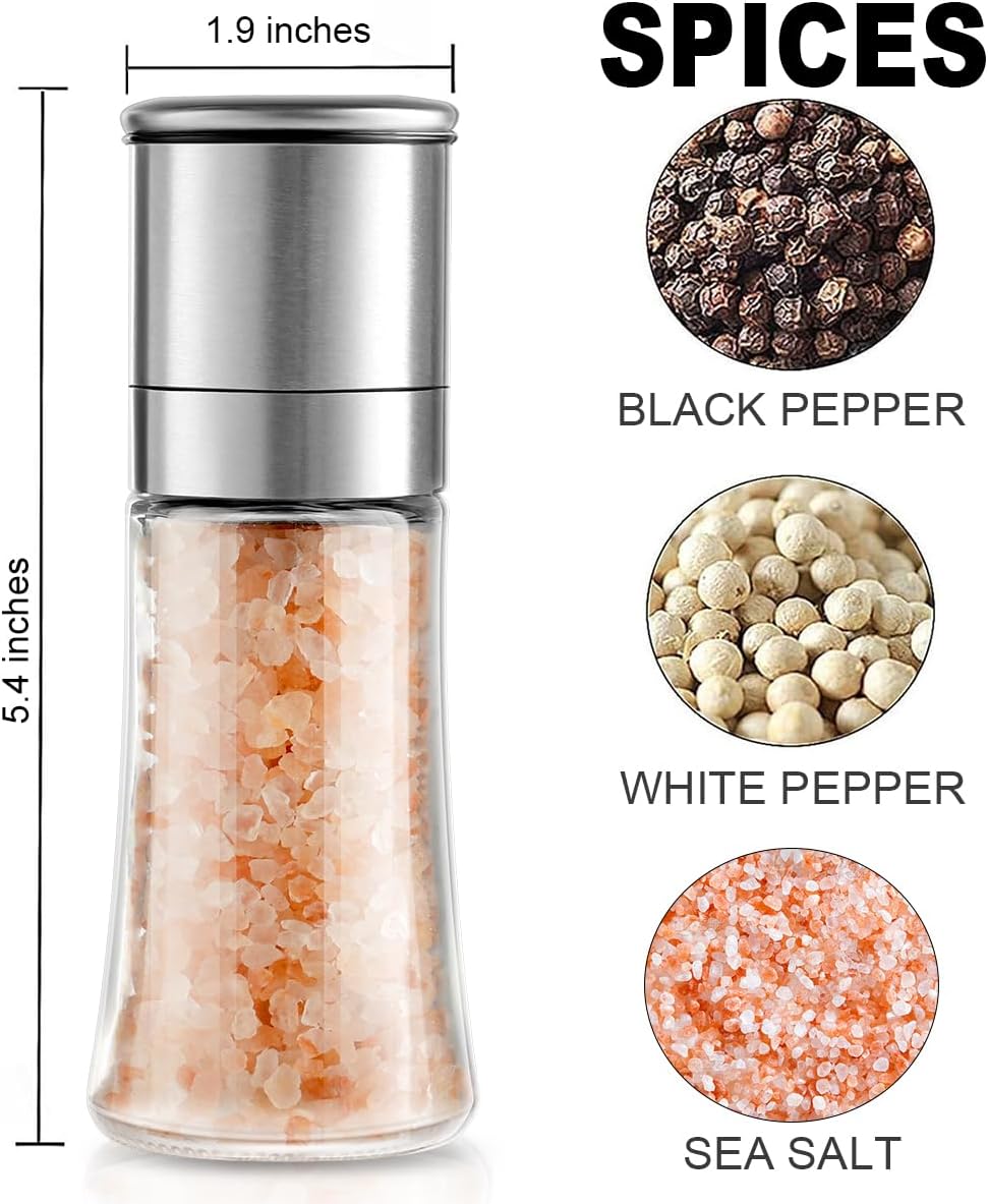 Marsala Salt or Pepper Grinder, Glass, Adjustable Ceramic Core